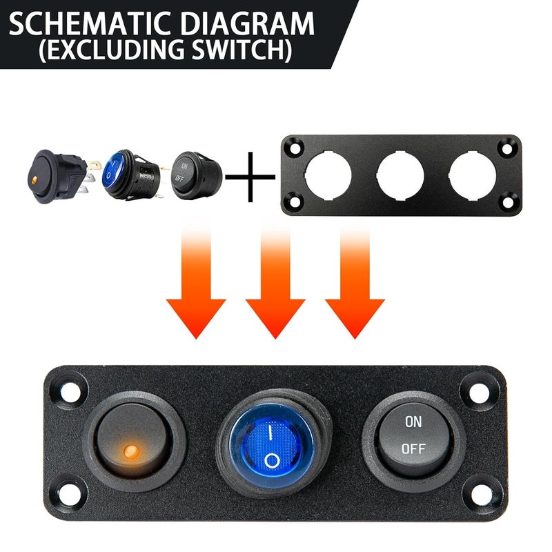 SDAQGE Switch Panel, Round 12 Volt Marine Switch Panel Aluminum Waterproof Rocker Switch Panel for Car Truck Marine Boat Rv Vehicle (3 Way) - Image 4